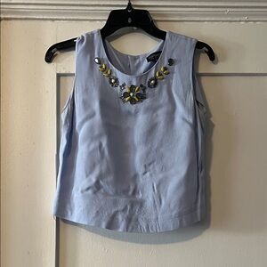 Topshop Light Blue Sleeveless Blouse with Floral Accents